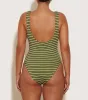 Celine Swim With Tonal Hoops - Metallic Moss/White Stripe sold by Hunza G