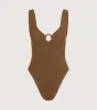 Celine Swim With Tonal Hoops - Metallic Cocoa sold by Hunza G
