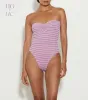 Hunza G x Helena Christensen Brooke Stripe Swim - Lavender/White sold by Hunza G