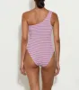 Hunza G x Helena Christensen Nancy Stripe Swim- Lavender/White sold by Hunza G