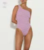 Hunza G x Helena Christensen Nancy Stripe Swim- Lavender/White sold by Hunza G