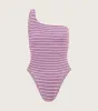 Hunza G x Helena Christensen Nancy Stripe Swim- Lavender/White sold by Hunza G