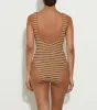 Celine Swim With Tonal Hoops - Metallic Cocoa/White Stripe sold by Hunza G