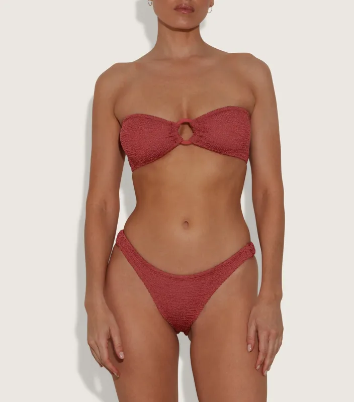Gloria Bikini With Tonal Hoops - Metallic Rosewood sold by Hunza G