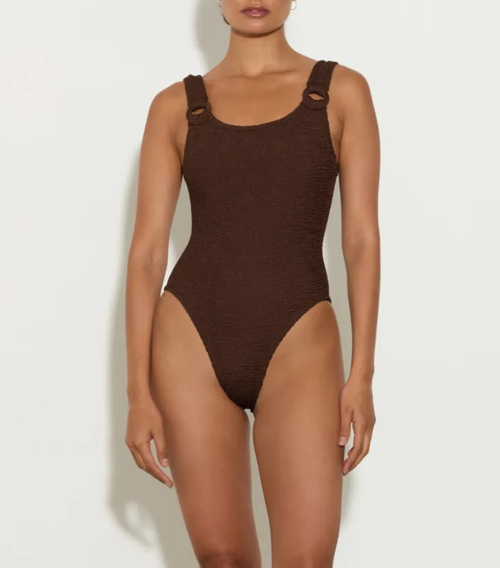 Domino Swim With Tonal Hoops - Metallic Chocolate sold by Hunza G