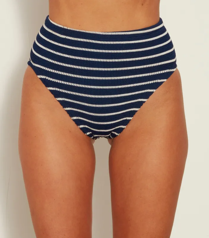 High Waist Bikini Bottom - Navy/White Stripe sold by Hunza G