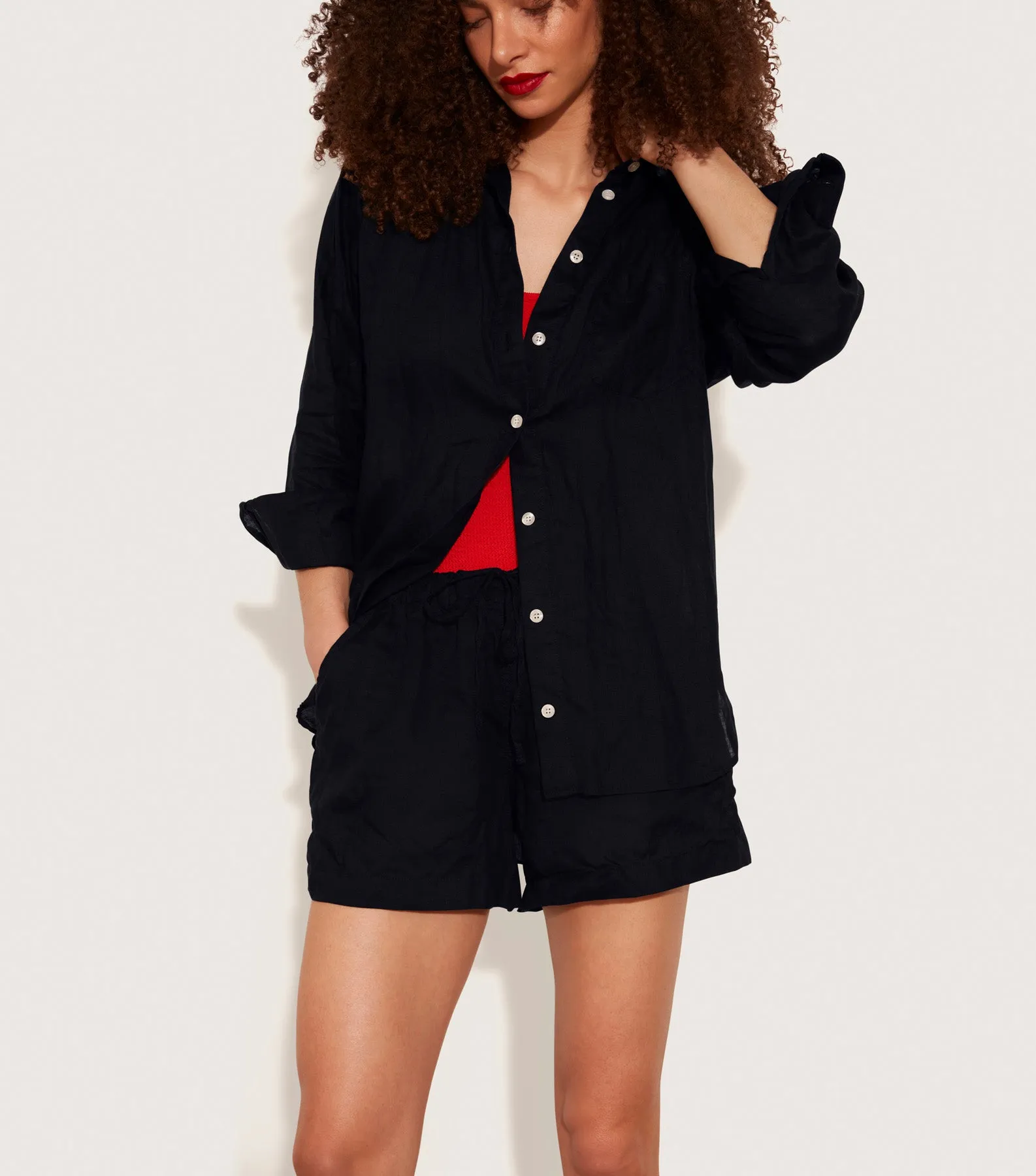 Linen Oversized Shirt - Black sold by Hunza G