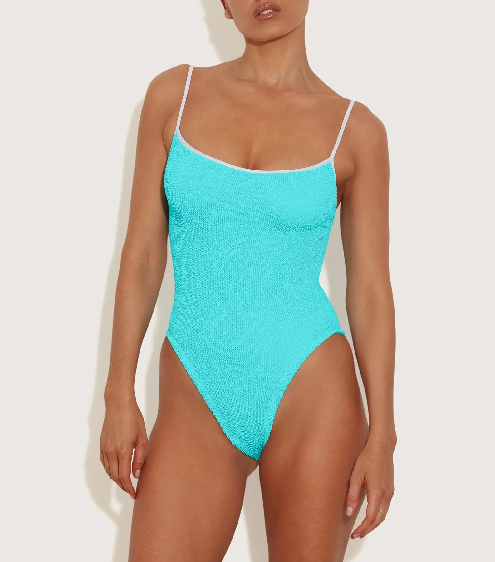 Pamela Swim Contrast - Aqua/White sold by Hunza G