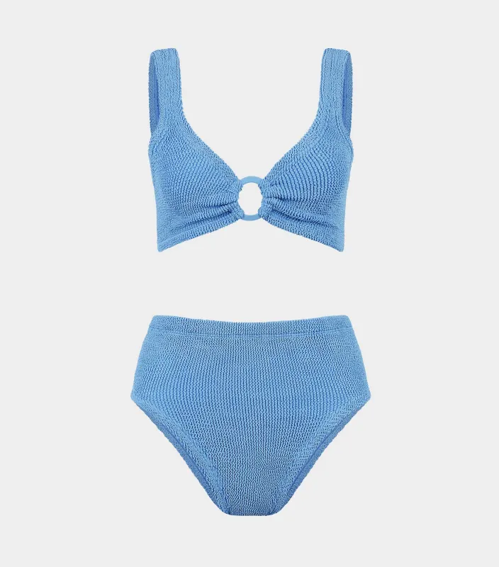 Nadine Bikini With Tonal Hoops - Cornflower sold by Hunza G