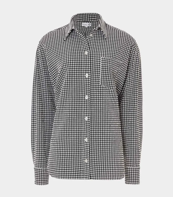 Gingham Seersucker Shirt - Black Gingham sold by Hunza G