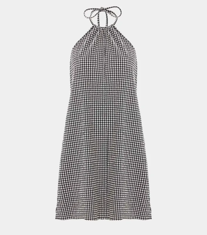 Gingham Seersucker Mini Dress - Black Gingham sold by Hunza G
