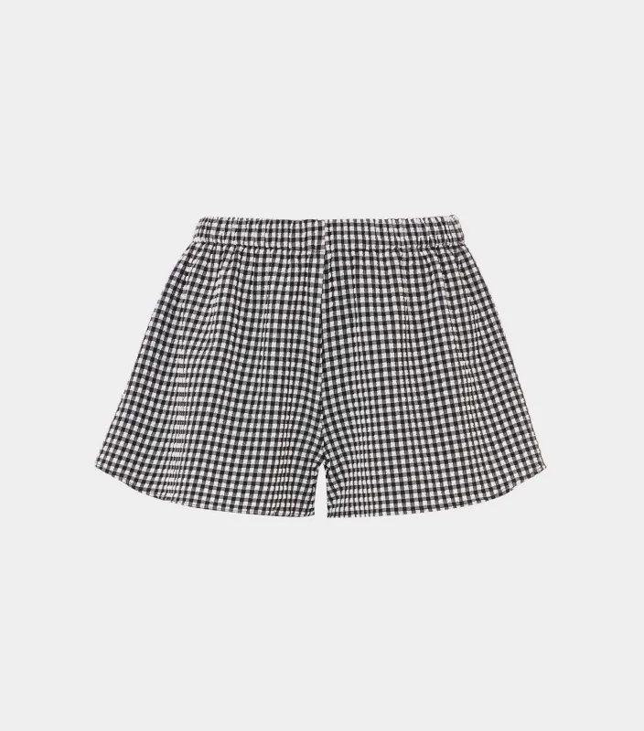 Gingham Seersucker Swim Shorts - Black Gingham sold by Hunza G