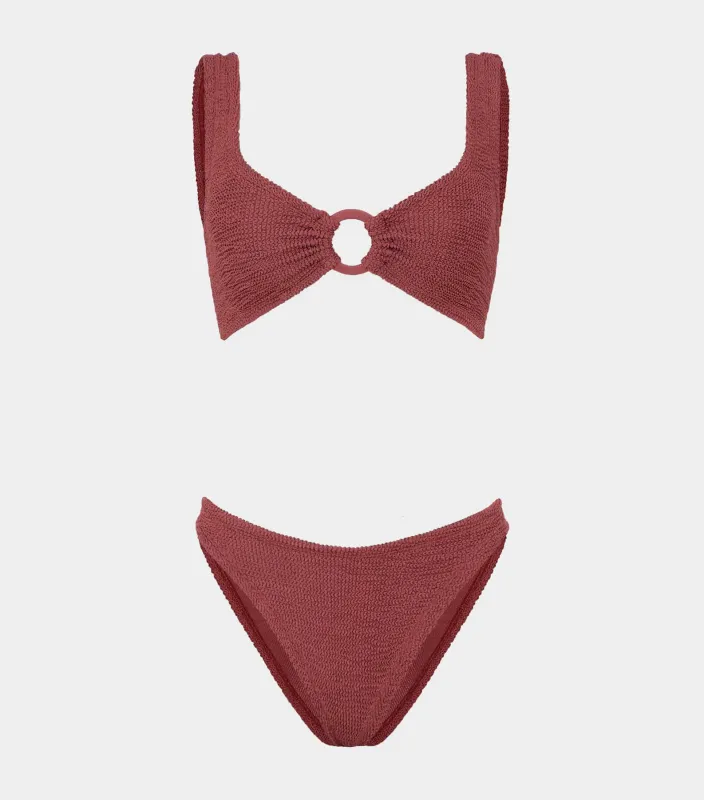 Julia Bikini With Tonal Hoops - Metallic Rosewood sold by Hunza G