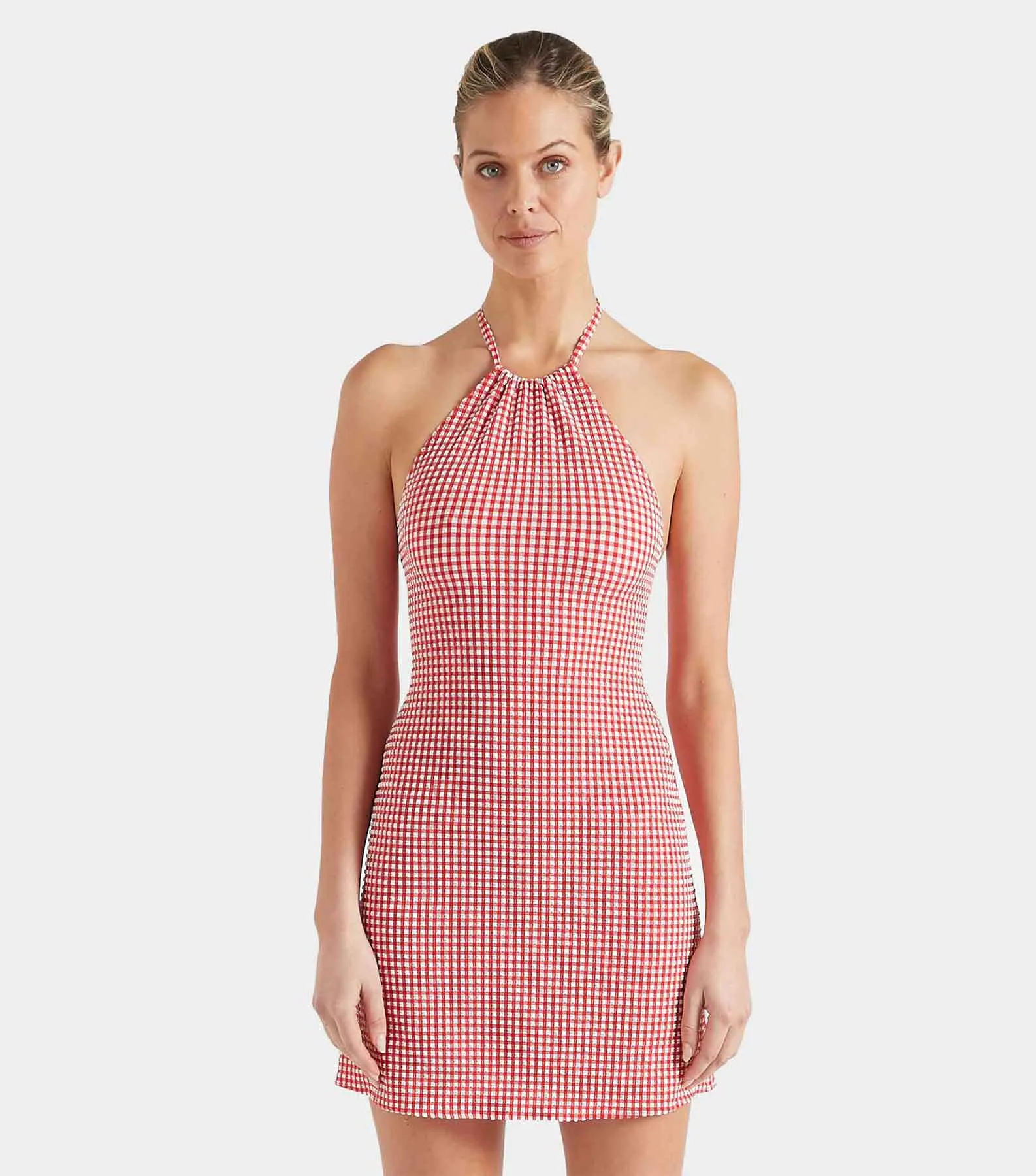 Gingham Seersucker Mini Dress - Red Gingham sold by Hunza G product image thumbnail 2