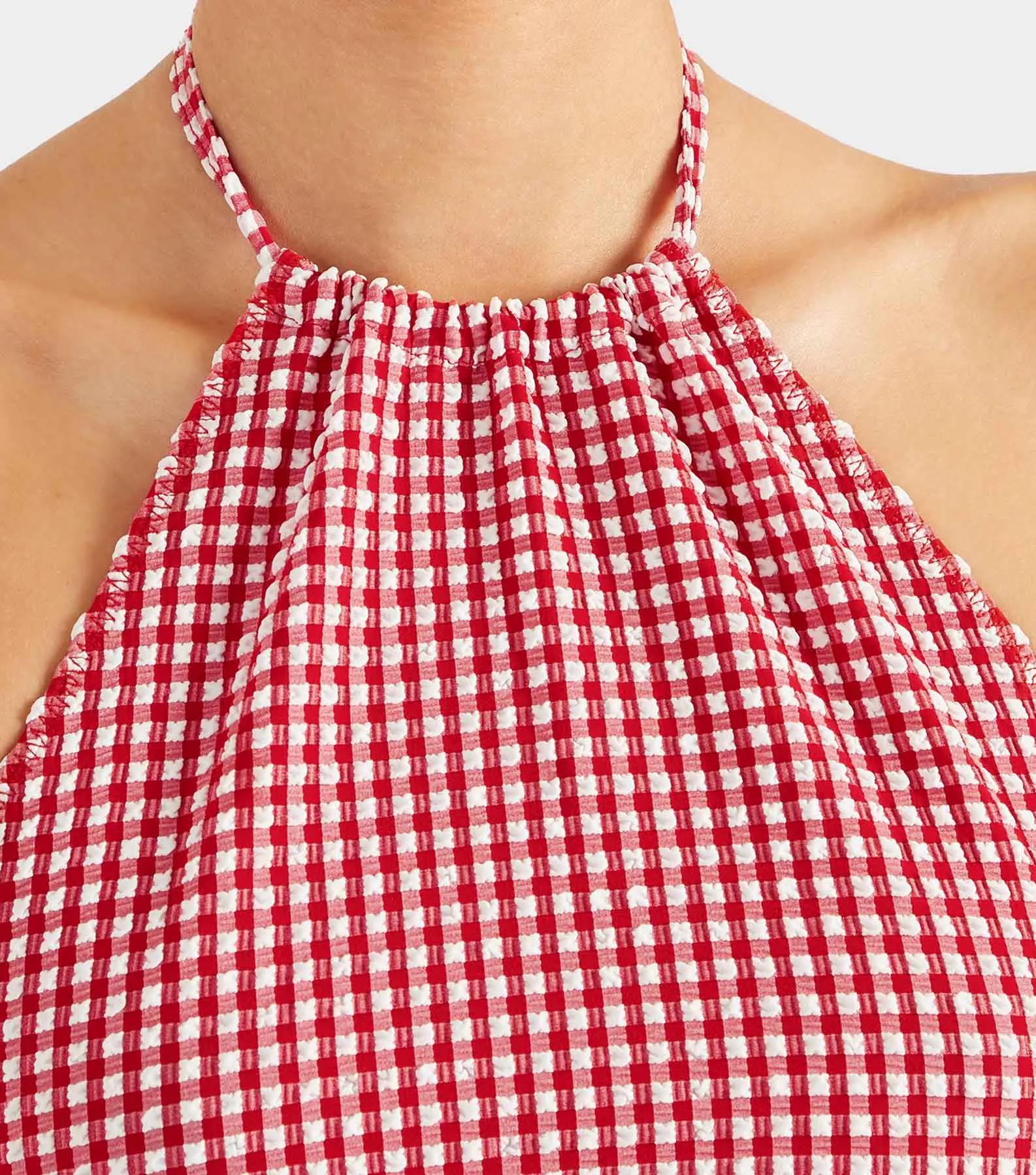 Gingham Seersucker Halter Top - Red Gingham sold by Hunza G product image thumbnail 4