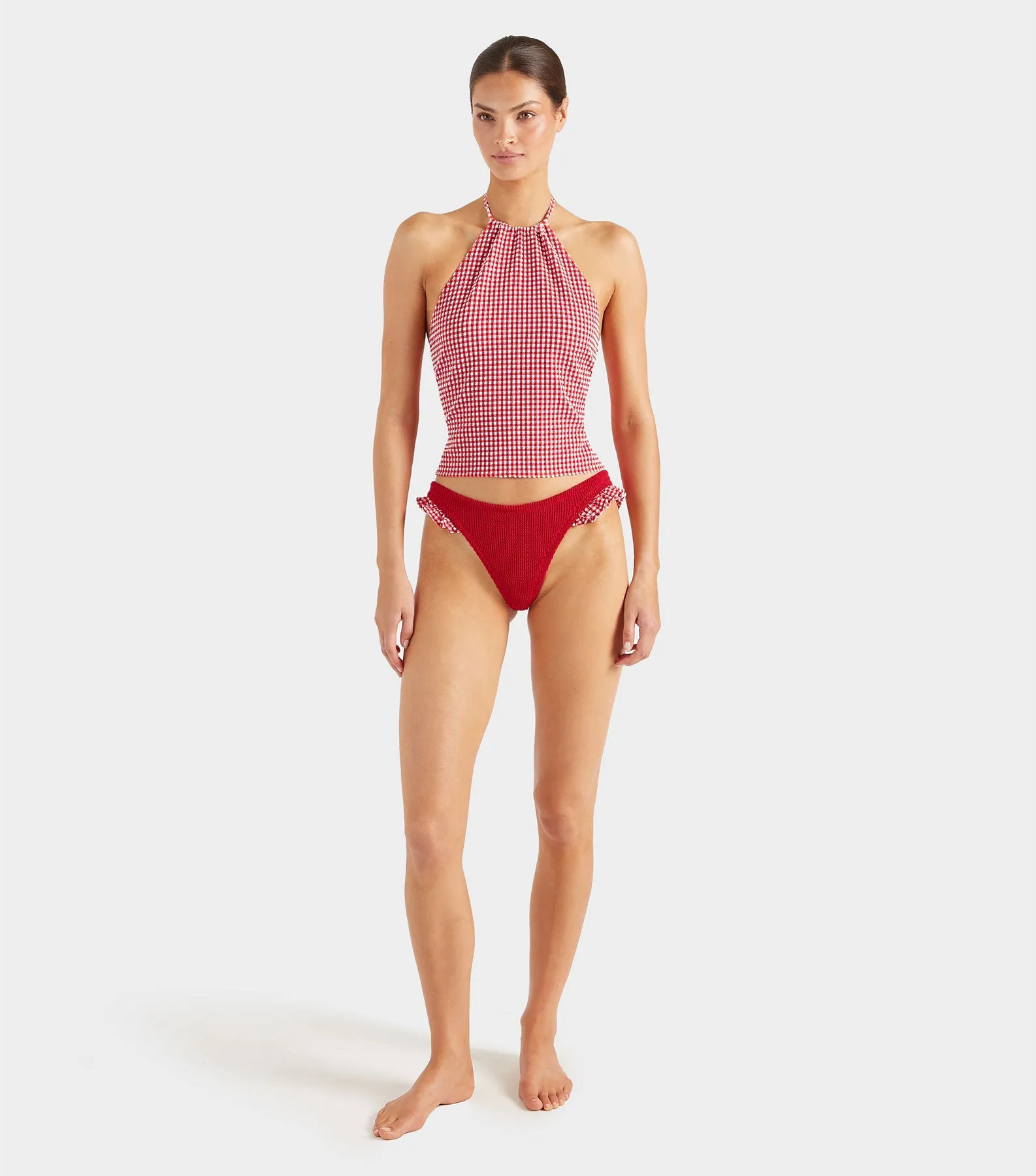 Gingham Seersucker Halter Top - Red Gingham sold by Hunza G product image thumbnail 5