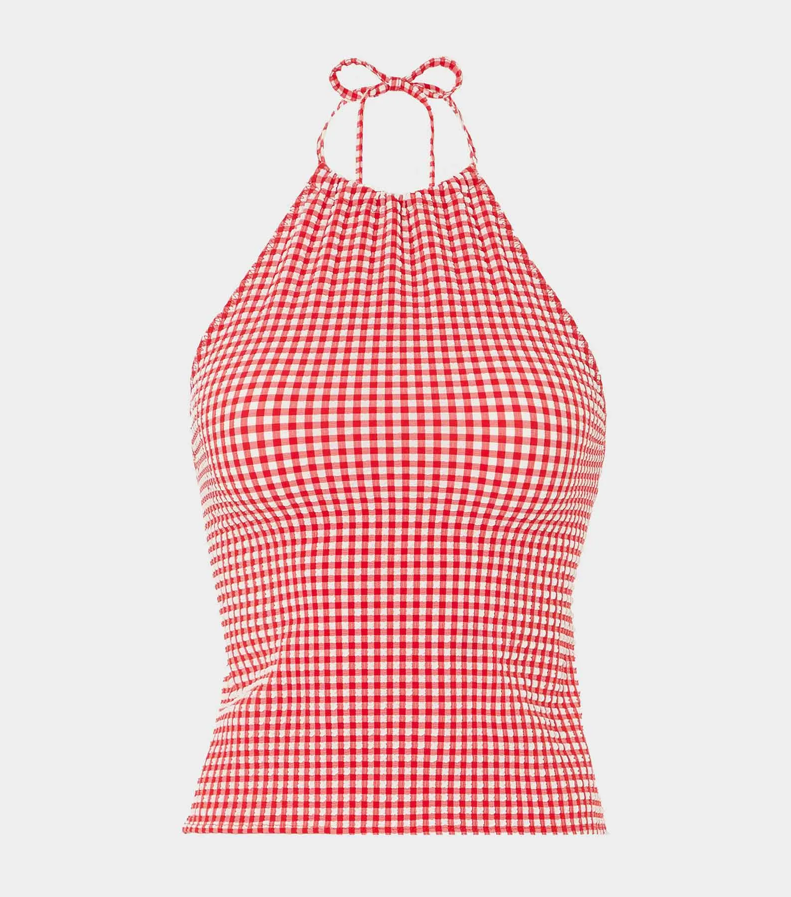 Gingham Seersucker Halter Top - Red Gingham sold by Hunza G
