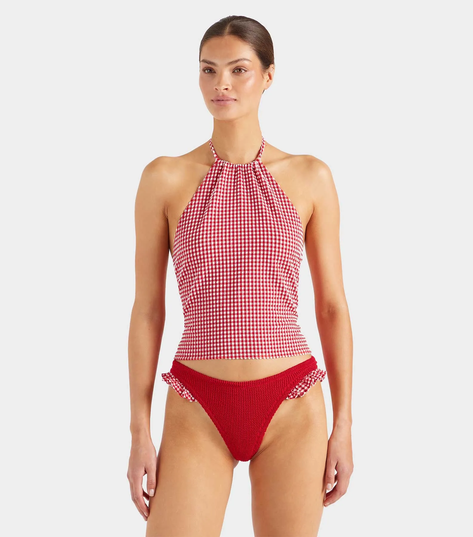 Gingham Seersucker Halter Top - Red Gingham sold by Hunza G product image thumbnail 2