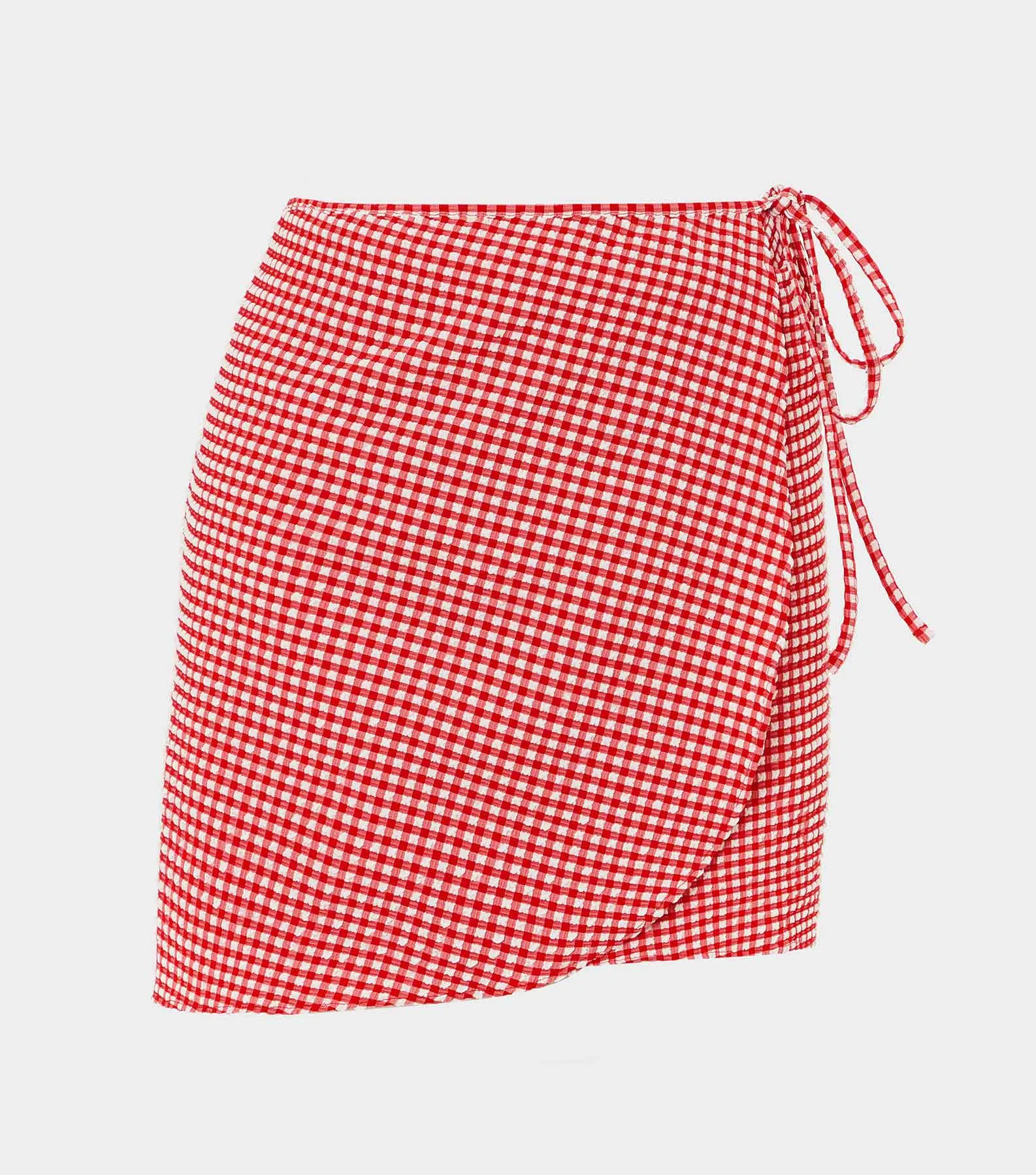 Gingham Seersucker Short Sarong - Red Gingham sold by Hunza G