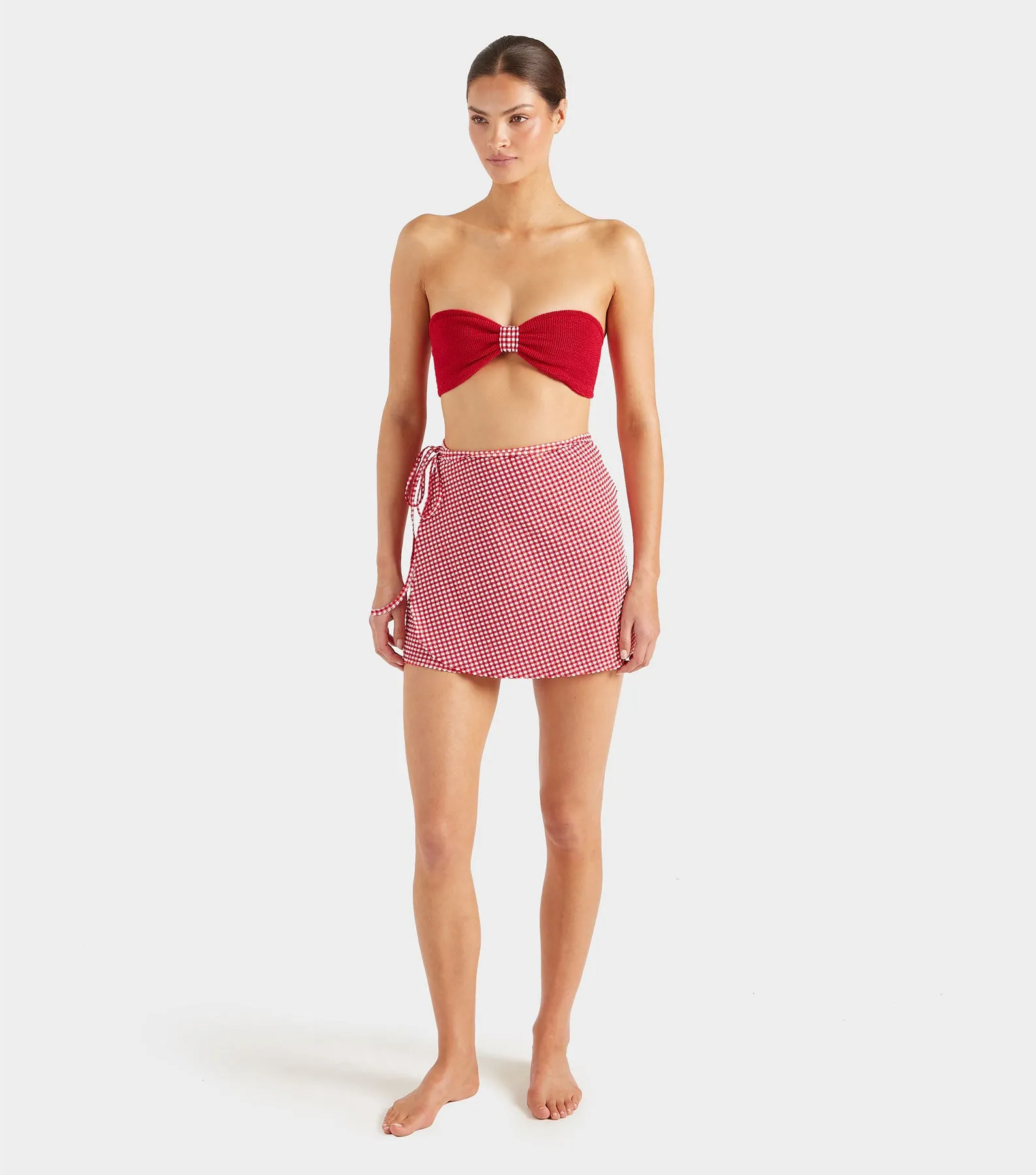 Gingham Seersucker Short Sarong - Red Gingham sold by Hunza G product image thumbnail 2