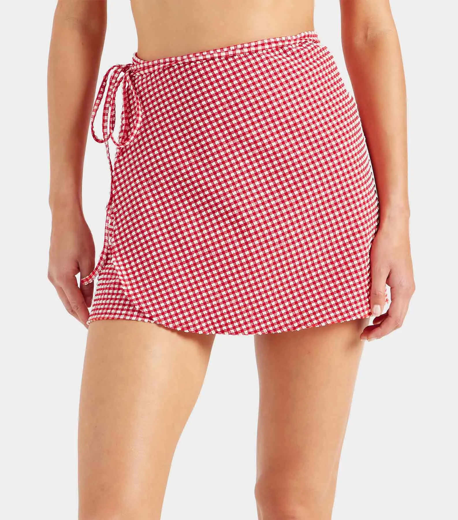 Gingham Seersucker Short Sarong - Red Gingham sold by Hunza G product image thumbnail 3