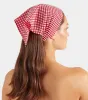 Sofia Gingham Seersucker Headscarf - Red Gingham sold by Hunza G