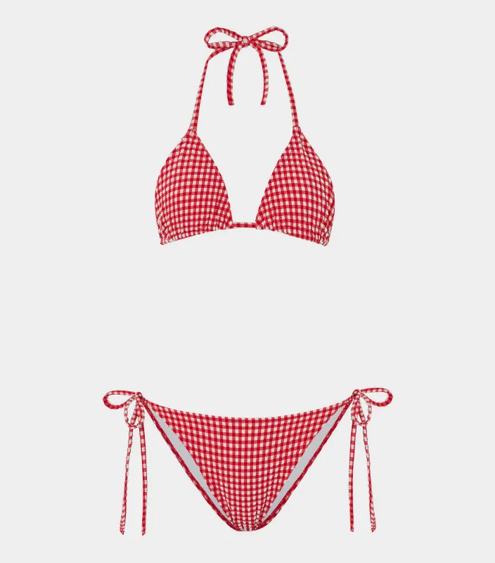 Gingham Seersucker Sabrina Bikini - Red Gingham made by Hunza G