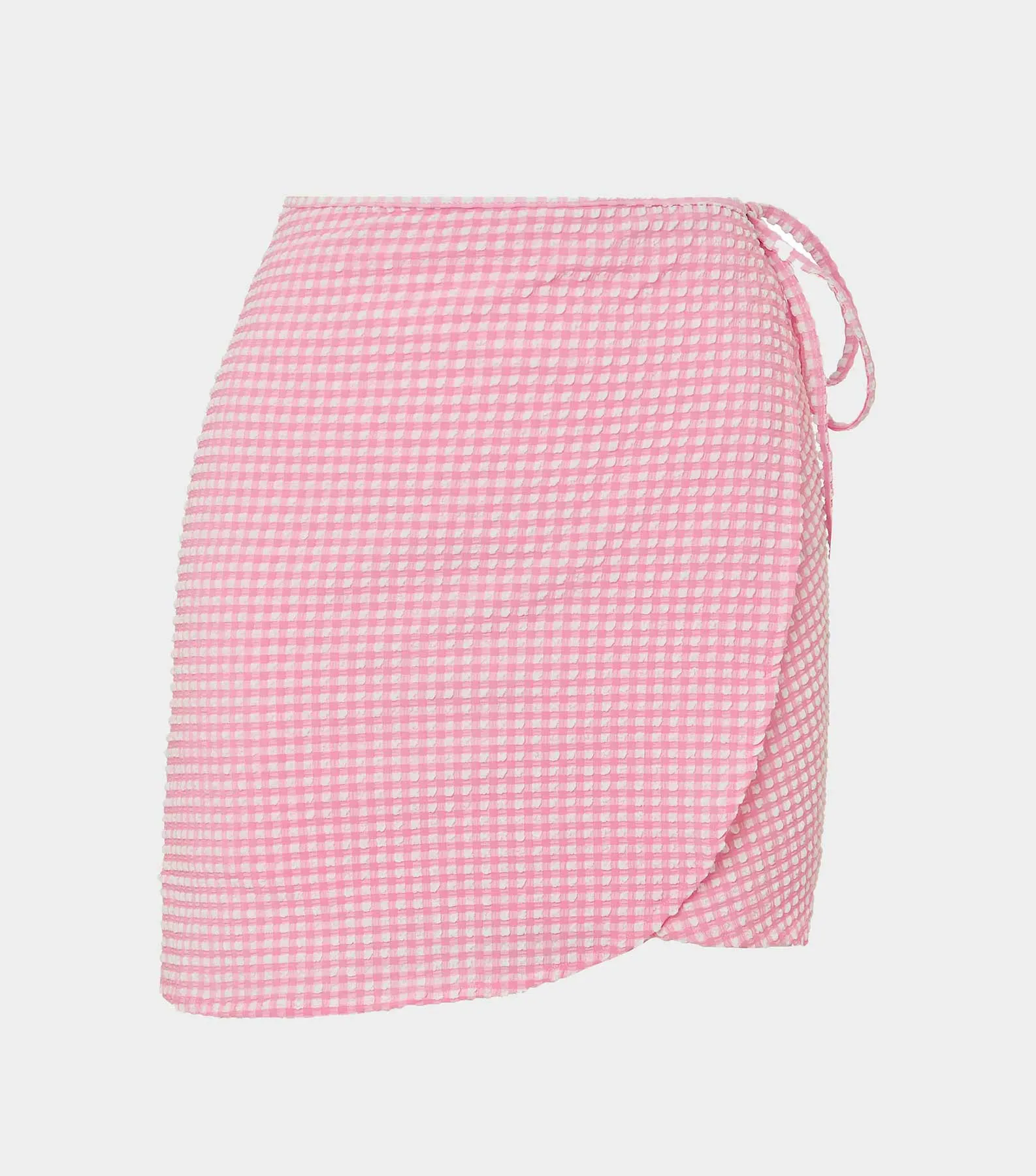 Gingham Seersucker Short Sarong - Milkshake Gingham sold by Hunza G