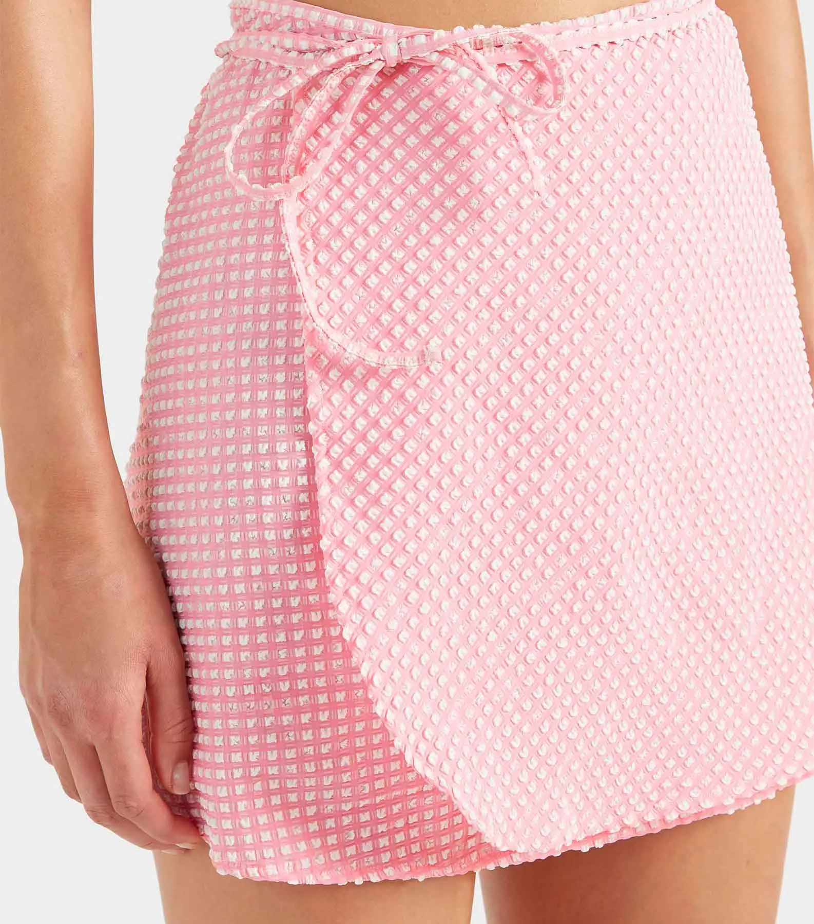Gingham Seersucker Short Sarong - Milkshake Gingham sold by Hunza G product image thumbnail 5