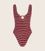 Celine Swim With Tonal Hoops - Wine/White Stripe sold by Hunza G