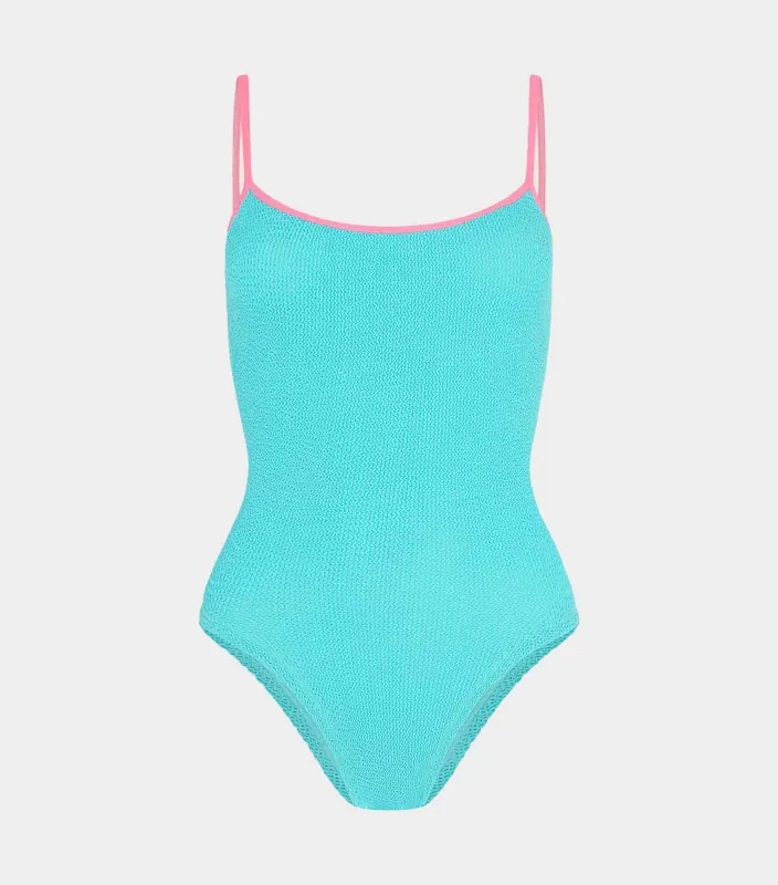 Pamela Swim Contrast - Aqua/Bubblegum sold by Hunza G