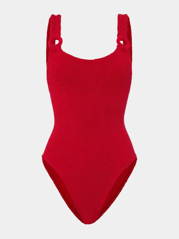 Domino Swim With Tonal Hoops - Red sold by Hunza G