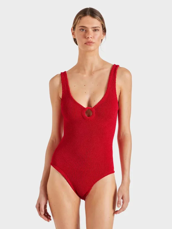 Coverage Celine Swim With Tonal Hoops - Red sold by Hunza G