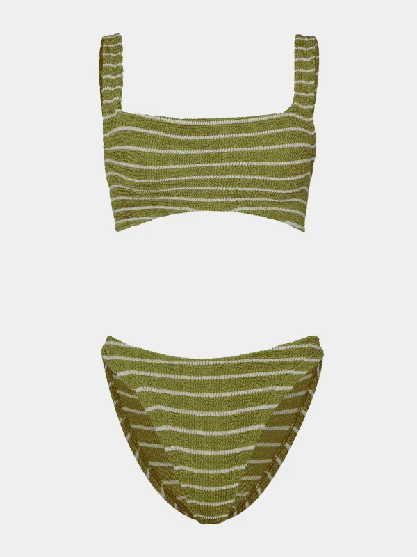 Xandra Bikini - Metallic Moss/White Stripe sold by Hunza G