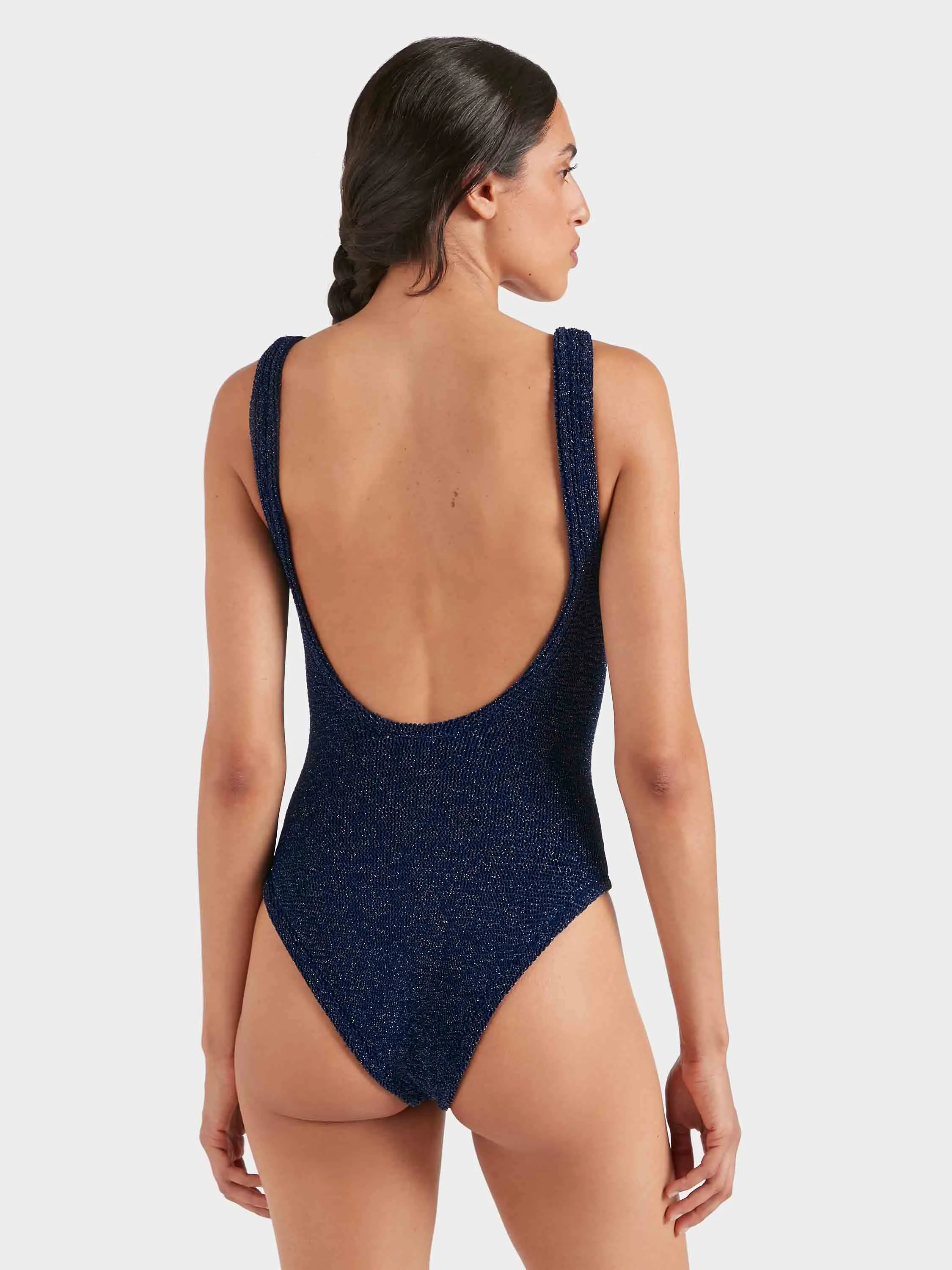 Coverage Square Neck Swim - Navy/Silver Lurex sold by Hunza G product image thumbnail 3
