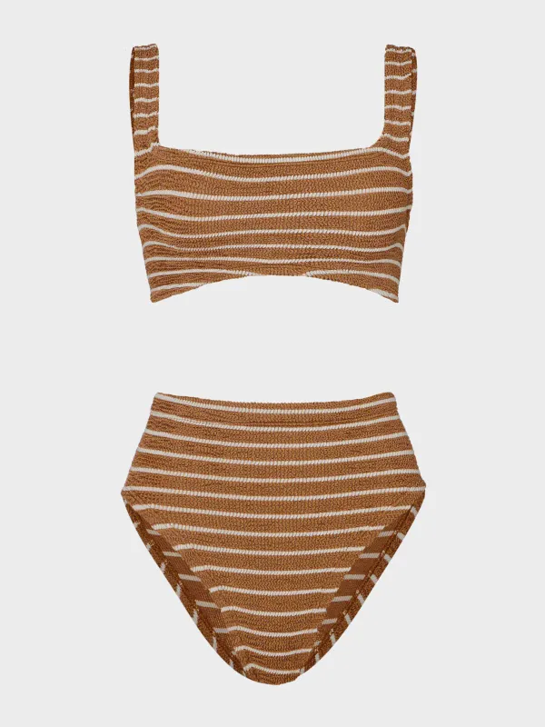 Patricia Bikini - Metallic Cocoa/White Stripe sold by Hunza G