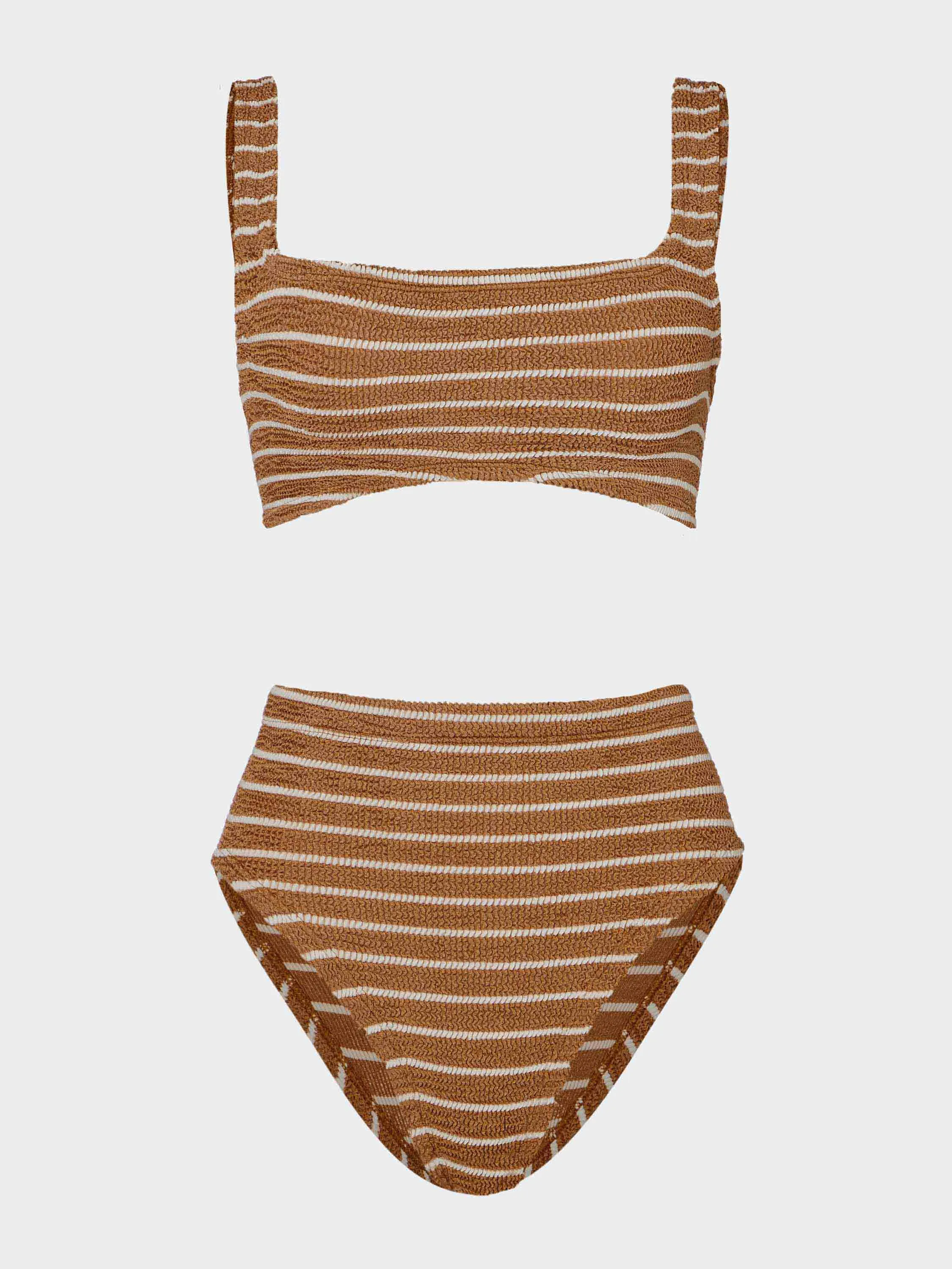 Patricia Bikini - Metallic Cocoa/White Stripe sold by Hunza G