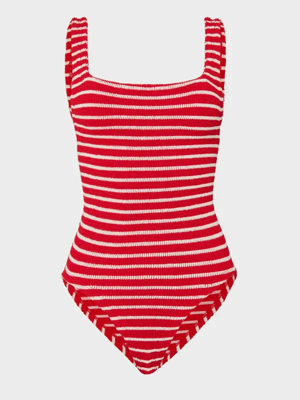 Coverage Square Neck Swim - Red/White Stripe sold by Hunza G