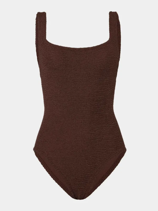 Coverage Square Neck Swim - Metallic Chocolate sold by Hunza G