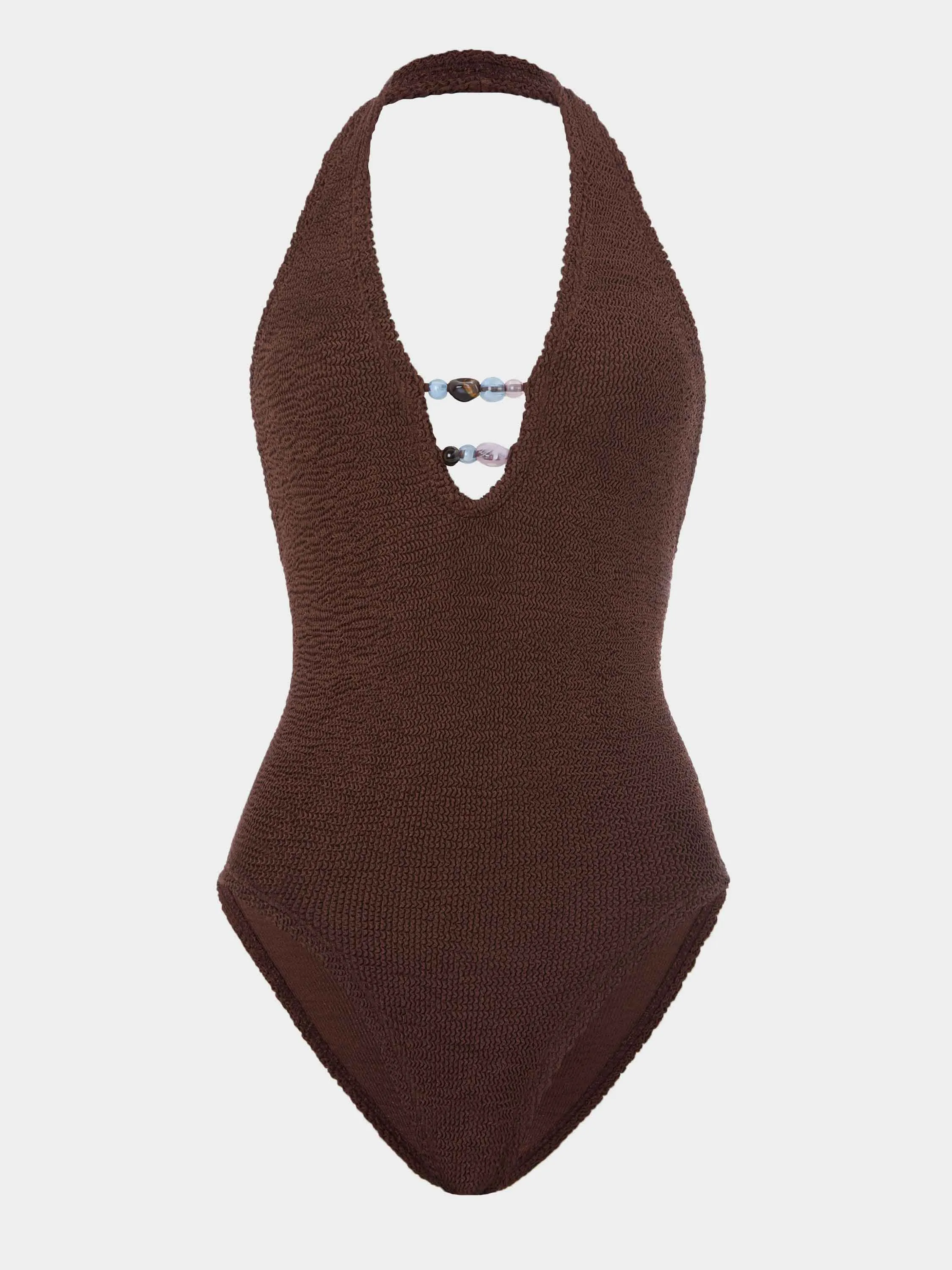 Adriana Beaded Swim - Metallic Chocolate sold by Hunza G