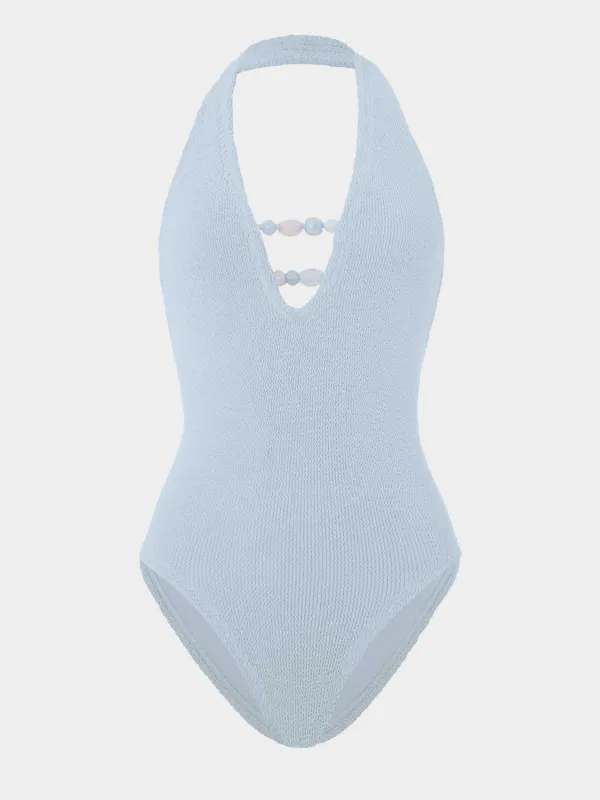 Adriana Beaded Swim - Metallic Ice Blue made by Hunza G