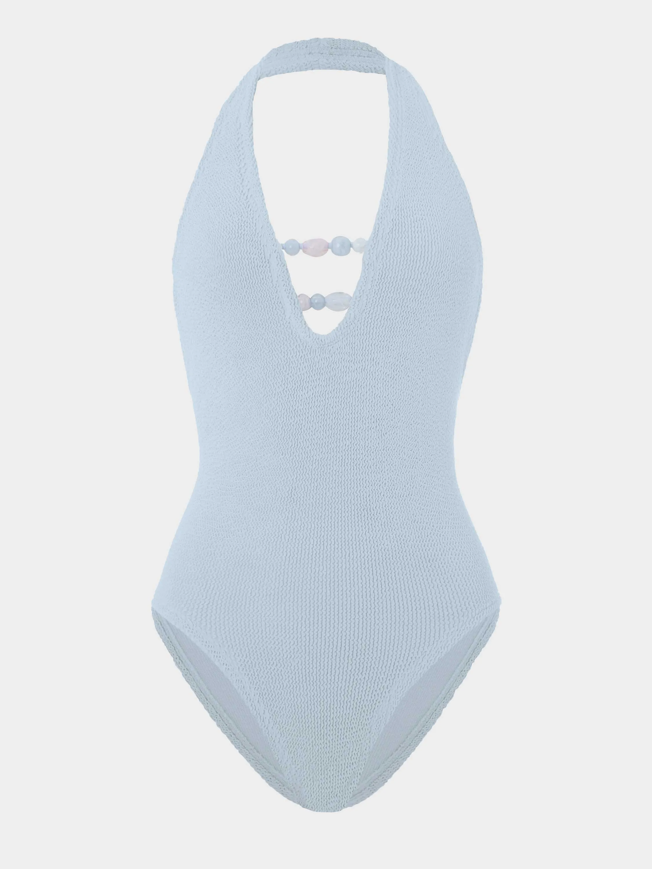 Adriana Beaded Swim - Metallic Ice Blue sold by Hunza G