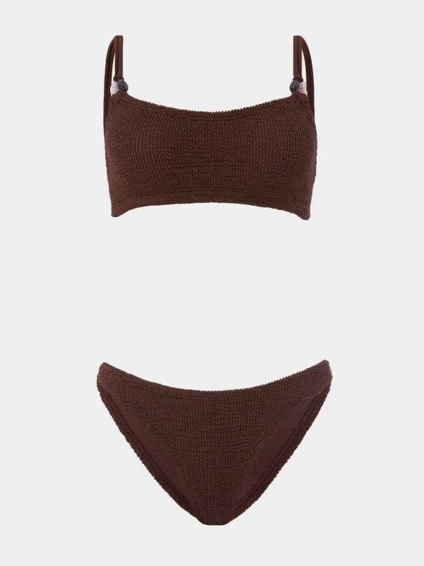 Cassie Beaded Bikini - Metallic Chocolate made by Hunza G