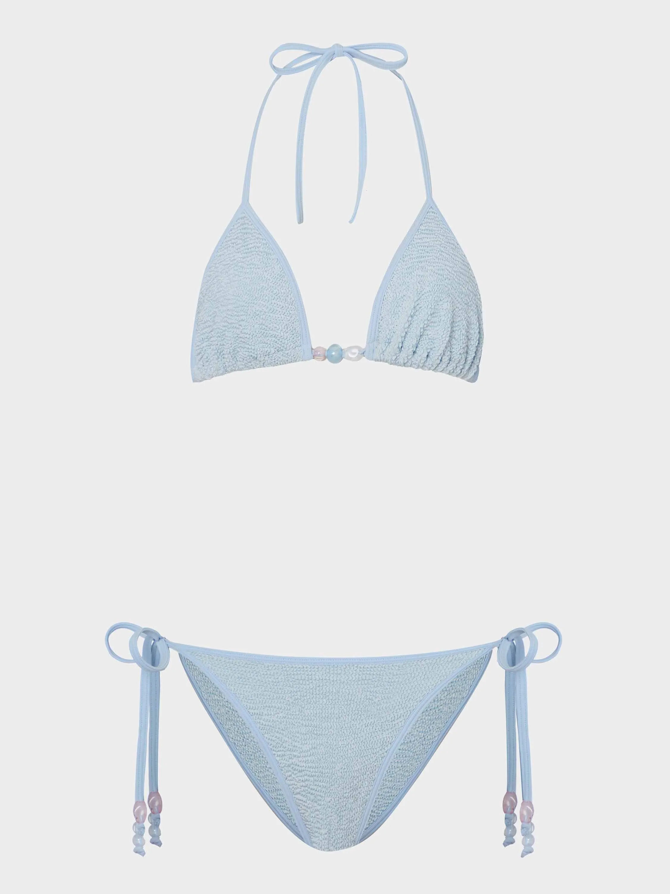 Gina Beaded Bikini - Metallic Ice Blue sold by Hunza G