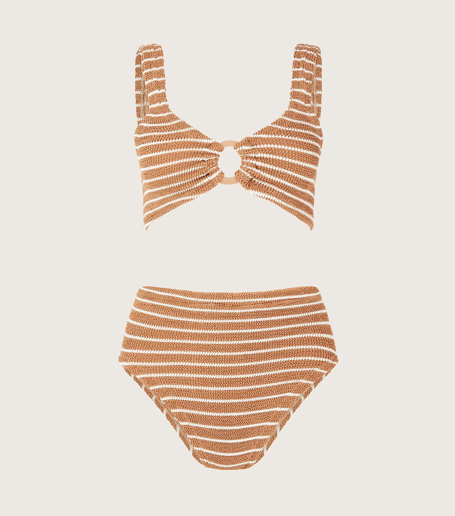 Nadine Stripe Bikini With Tonal Hoops - Metallic Cocoa/White sold by Hunza G product image thumbnail 2