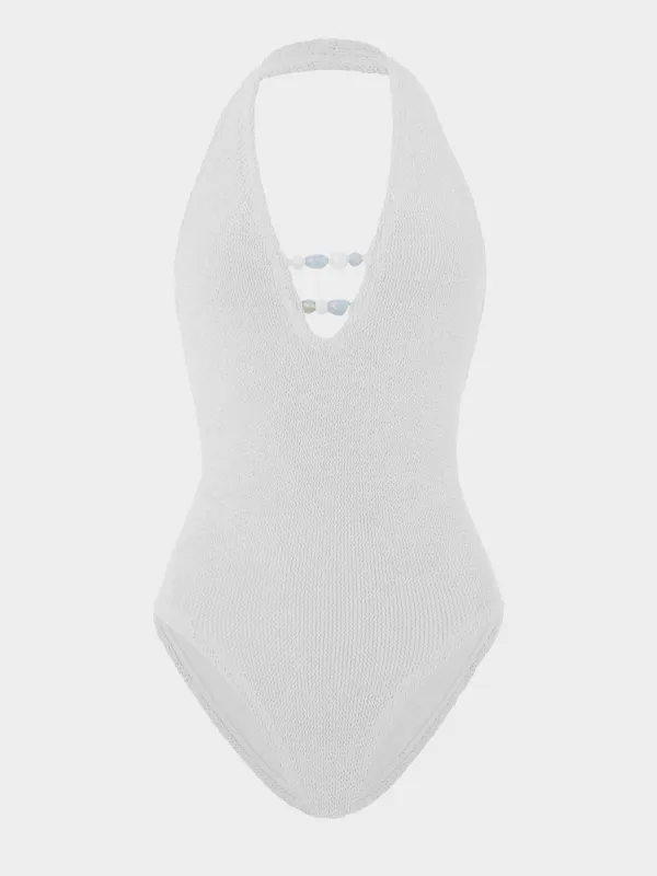 Adriana Beaded Swim - White made by Hunza G