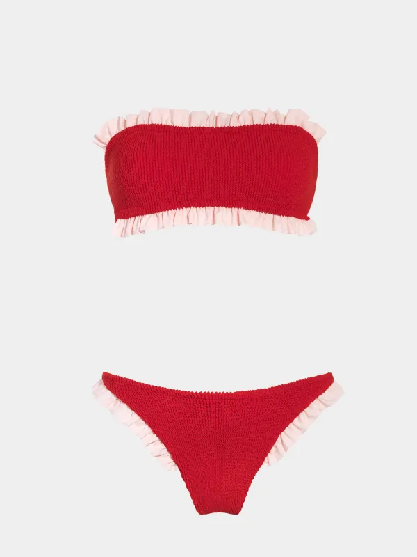 Tracey Frill Bikini - Red/Ballet Pink made by Hunza G