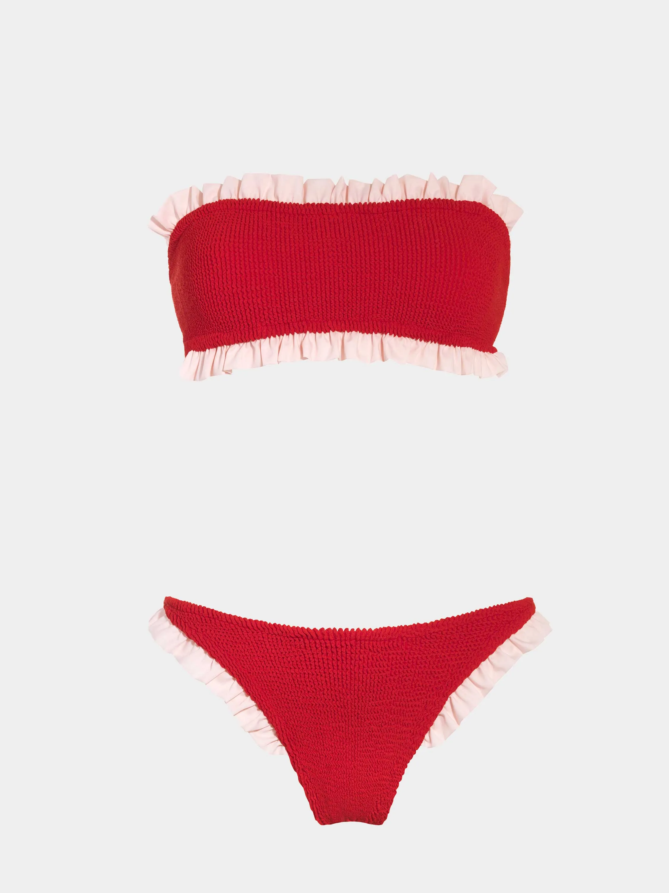Tracey Frill Bikini - Red/Ballet Pink sold by Hunza G