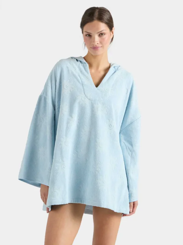 Sunny Towelling Hooded Poncho - Ice Blue made by Hunza G