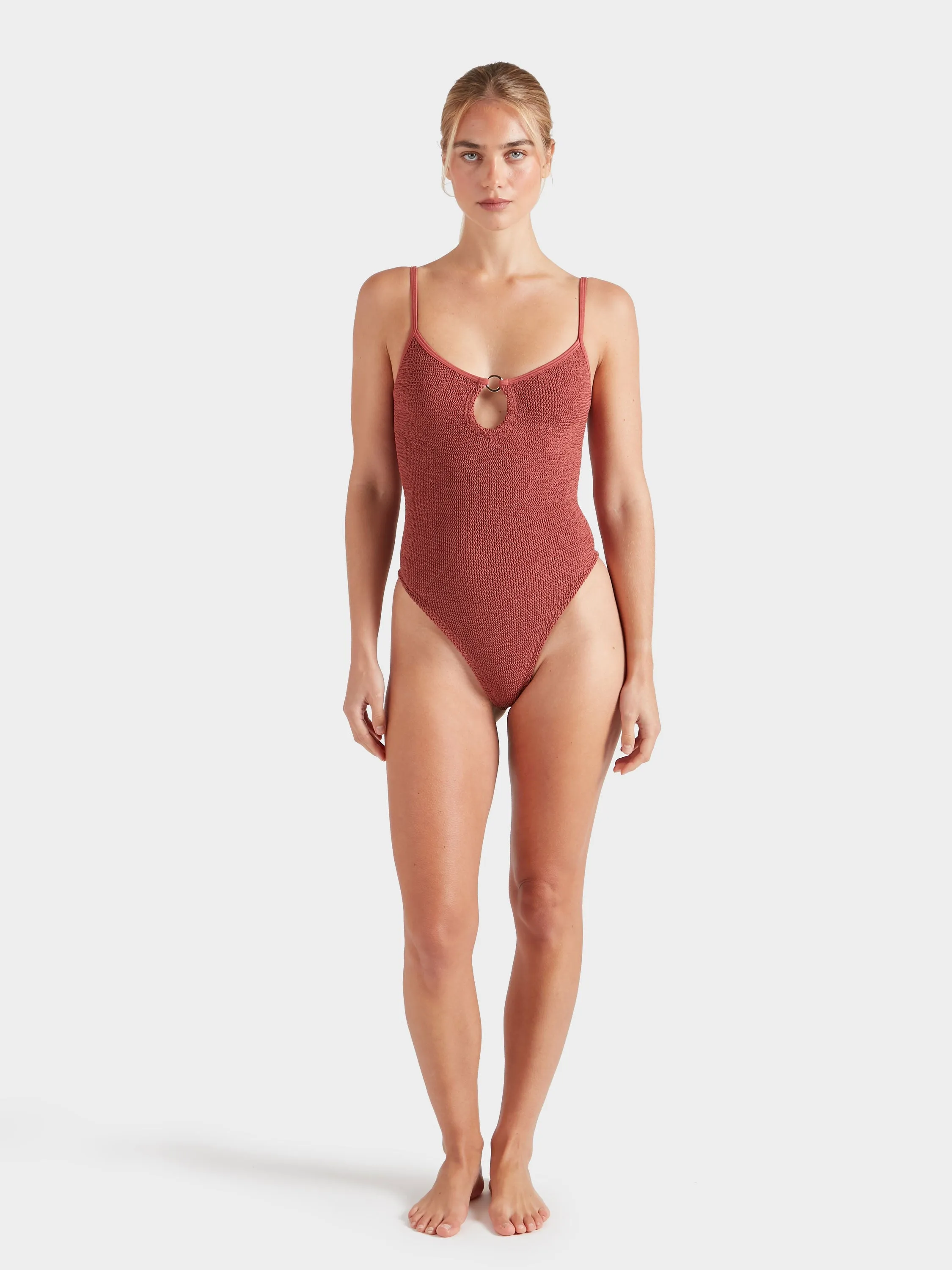 Toni With Gold Hoop Swim - Metallic Rosewood sold by Hunza G product image thumbnail 5